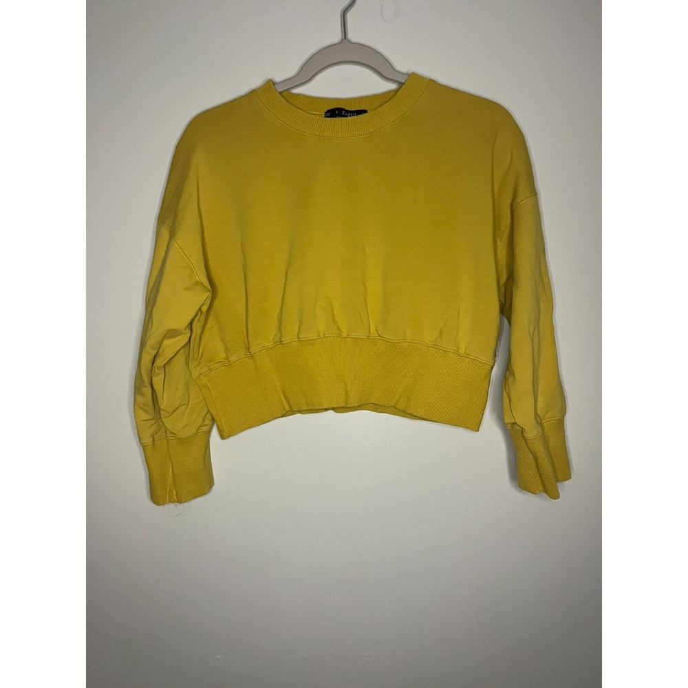 Zaful Mustard Yellow Cropped Sweatshirts Ripped Cuff Women's One-Size